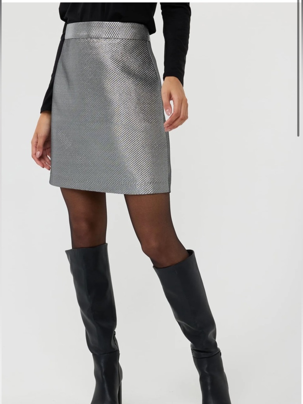 Metallic Silver Mini Skirt - Women's Sleek A-Line